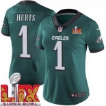 Women Philadelphia Eagles Jalen Hurts #1 Green 2024-2025 Super Bowl LIX F U S E Stitched NFL Jersey