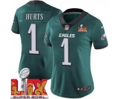 Women Philadelphia Eagles Jalen Hurts #1 Green 2024-2025 Super Bowl LIX F U S E Stitched NFL Jersey