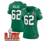 Women Philadelphia Eagles Jason Kelce #62 Kelly Green 2024-2025 Super Bowl LIX F U S E Stitched NFL Jersey