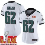 Women Philadelphia Eagles Jason Kelce #62 White 2024-2025 Super Bowl LIX F U S E Stitched NFL Jersey