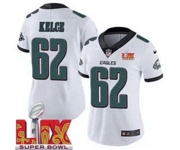 Women Philadelphia Eagles Jason Kelce #62 White 2024-2025 Super Bowl LIX F U S E Stitched NFL Jersey