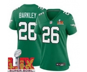 Women Philadelphia Eagles Saquon Barkley #26 Kelly Green 2024-2025 Super Bowl LIX F U S E Stitched NFL Jersey