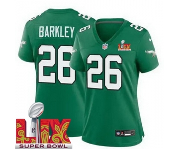 Women Philadelphia Eagles Saquon Barkley #26 Kelly Green 2024-2025 Super Bowl LIX F U S E Stitched NFL Jersey