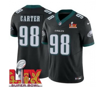 Youth Philadelphia Eagles Jalen Carter #98 Black 2024-2025 Super Bowl LIX F U S E Stitched NFL Jersey