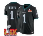 Youth Philadelphia Eagles Jalen Hurts #1 Black 2024-2025 Super Bowl LIX F U S E Stitched NFL Jersey