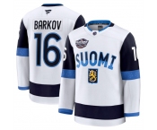 Men's Finland #16 Aleksander Barkov White 2025 4 Nations Face-Off Premium Stitched Jersey