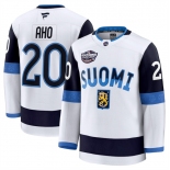 Men's Finland #20 Sebastian Aho White 2025 4 Nations Face-Off Premium Stitched Jersey