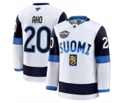 Men's Finland #20 Sebastian Aho White 2025 4 Nations Face-Off Premium Stitched Jersey