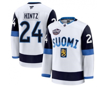 Men's Finland #24 Roope Hintz White 2025 4 Nations Face-Off Premium Stitched Jersey