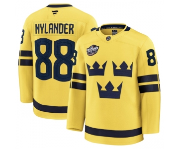 Men's Sweden #88 William Nylander Yellow 2025 4 Nations Face-Off Premium Jersey