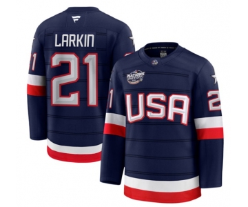 Men's USA #21 Dylan Larkin Navy 2025 4 Nations Face-Off Stitched Jersey