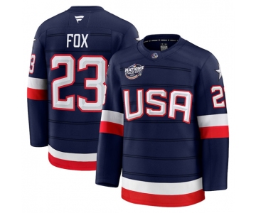 Men's USA #23 Adam Fox Navy 2025 4 Nations Stitched Jersey