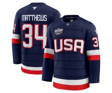 Men's USA #34 Auston Matthews Navy 2025 4 Nations Stitched Jersey