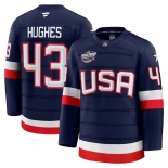 Men's USA #43 Quinn Hughes Navy 2025 4 Nations Face-Off Stitched Jersey