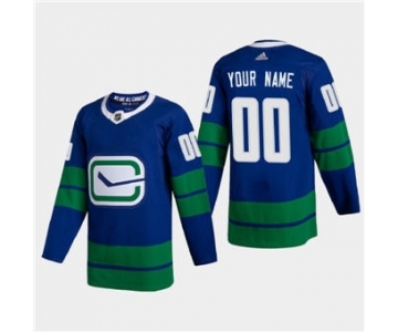 Men's Vancouver Canucks Custom 2020-21 Authentic Player Alternate Stitched Hockey Jersey Blue