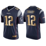 Nike New England Patriots #12 Tom Brady Navy Blue Men's NFL Game 2016 Christmas Golden Edition Jersey