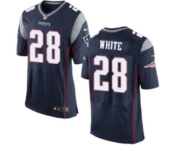 Men's Nike New England Patriots #28 James White Elite Navy Blue Team Color NFL Jersey