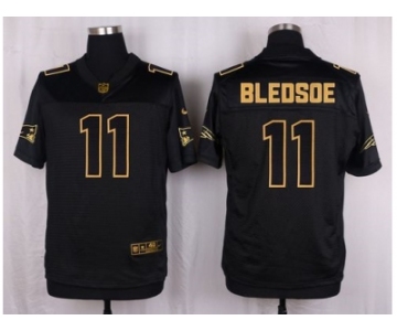 Nike New England Patriots #11 Drew Bledsoe Black Pro Line Gold Collection Jersey[Elite]