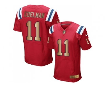 Nike New England Patriots #11 Julian Edelman Red Alternate Men's Stitched NFL Elite Gold Jersey