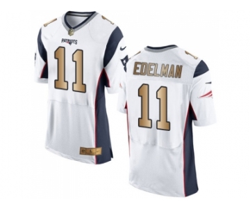 Nike New England Patriots #11 Julian Edelman White Men's Stitched NFL New Elite  Gold Jersey