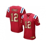 Nike New England Patriots #12 Tom Brady Red Alternate Men's Stitched NFL Elite Gold Jersey