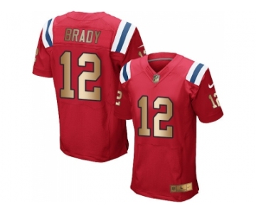 Nike New England Patriots #12 Tom Brady Red Alternate Men's Stitched NFL Elite Gold Jersey