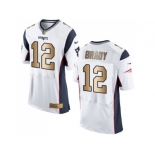 Nike New England Patriots #12 Tom Brady White Men's Stitched NFL New Elite Gold Jersey