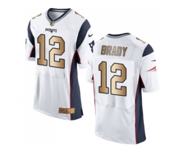 Nike New England Patriots #12 Tom Brady White Men's Stitched NFL New Elite Gold Jersey