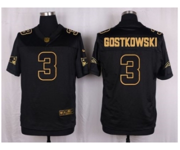 Nike New England Patriots #3 Stephen Gostkowski Black Pro Line Gold Collection Jersey(Elite)