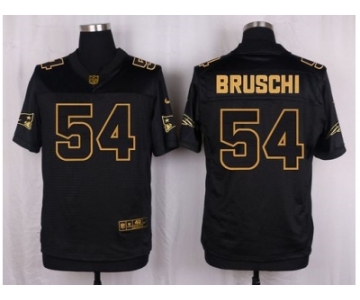 Nike New England Patriots #54 Tedy Bruschi Black Pro Line Gold Collection Jersey[Elite]