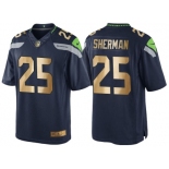 Nike Seattle Seahawks #25 Richard Sherman 2016 Christmas Navy Golden Men's NFL Game Special Edition Jersey