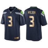 Nike Seattle Seahawks #3 Russell Wilson 2016 Christmas Navy Golden Men's NFL Game Special Edition Jersey