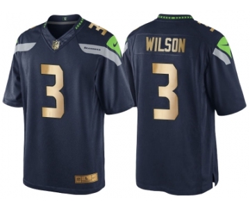 Nike Seattle Seahawks #3 Russell Wilson 2016 Christmas Navy Golden Men's NFL Game Special Edition Jersey