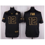 Nike Seattle Seahawks #12 Fan Black Pro Line Gold Collection Jersey[Elite]