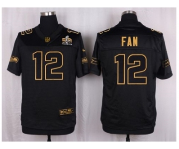 Nike Seattle Seahawks #12 Fan Black Pro Line Gold Collection Jersey[Elite]