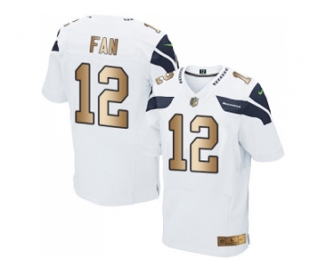 Nike Seattle Seahawks #12 Fan White Men's Stitched NFL Elite Gold Jersey