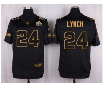 Nike Seattle Seahawks #24 Marshawn Lynch Black Pro Line Gold Collection Jersey[Elite]