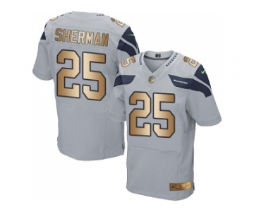 Nike Seattle Seahawks #25 Richard Sherman Grey Alternate Men's Stitched NFL Elite Gold Jersey