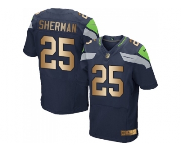 Nike Seattle Seahawks #25 Richard Sherman Steel Blue Team Color Men's Stitched NFL Elite Gold Jersey