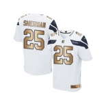 Nike Seattle Seahawks #25 Richard Sherman White Men's Stitched NFL Elite Gold Jersey