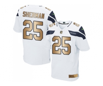 Nike Seattle Seahawks #25 Richard Sherman White Men's Stitched NFL Elite Gold Jersey