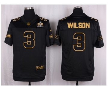 Nike Seattle Seahawks #3 Russell Wilson Black Pro Line Gold Collection Jersey[Elite]