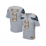 Nike Seattle Seahawks #3 Russell Wilson Grey Alternate Men's Stitched NFL Elite Gold Jersey