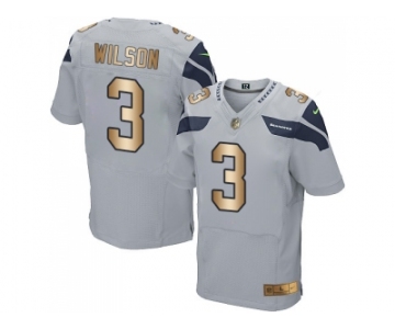 Nike Seattle Seahawks #3 Russell Wilson Grey Alternate Men's Stitched NFL Elite Gold Jersey