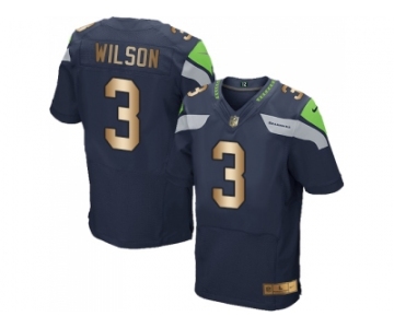 Nike Seattle Seahawks #3 Russell Wilson Steel Blue Team Color Men's Stitched NFL Elite Gold Jersey