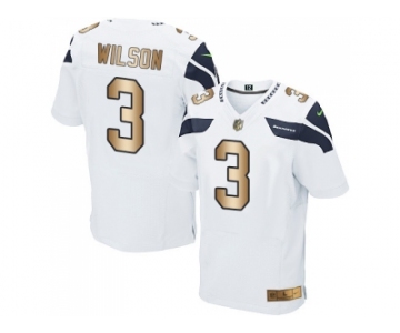 Nike Seattle Seahawks #3 Russell Wilson White Men's Stitched NFL Elite Gold Jersey