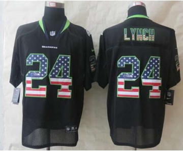 nike nfl jerseys seattle seahawks #24 marshawn lynch black[Elite USA flag fashion]