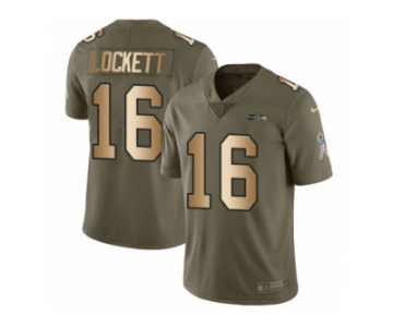 Men Nike Seattle Seahawks #16 Tyler Lockett Limited Olive Gold 2017 Salute to Service NFL Jersey