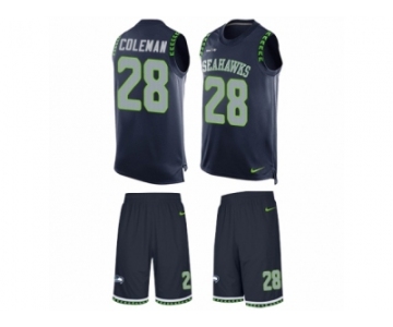 Men Nike Seattle Seahawks #28 Justin Coleman Limited Steel Blue Tank Top Suit NFL Jersey