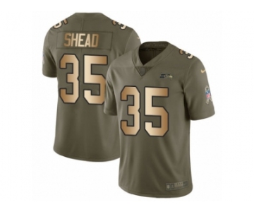 Men Nike Seattle Seahawks #35 DeShawn Shead Limited Olive Gold 2017 Salute to Service NFL Jersey